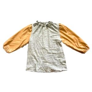 THML Anthropologie XS Gray With Faux Leather Sleeves Brown Long Sleeve Shirt Top